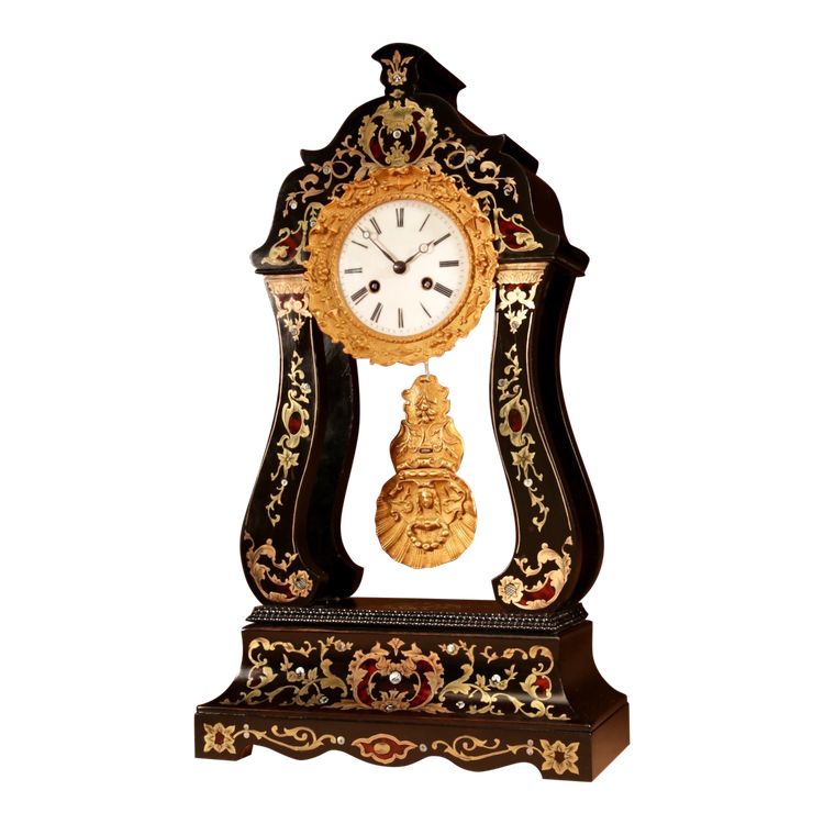 French portico-style "Boulle" mantel clock, circa 1870.