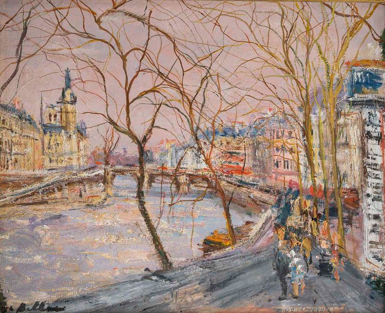 Serge Belloni (1925-2005), View of the Banks of the Seine, Oil on Wood, Circa 1960