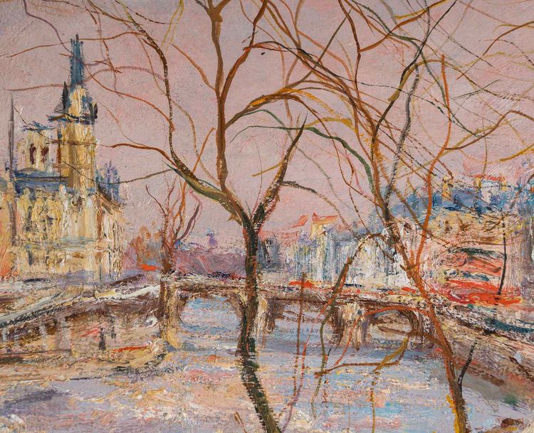 Serge Belloni (1925-2005), View of the Banks of the Seine, Oil on Wood, Circa 1960