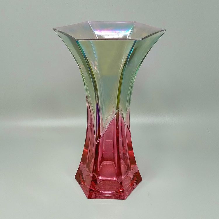 Vase vert et rose en cristal de Nery, fabriqué à la main, datant des années 1970. Fabriqué en Italie