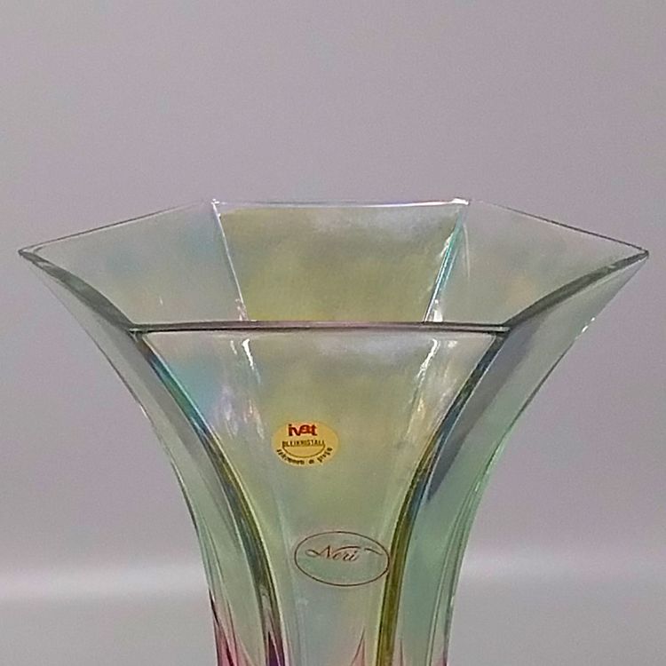 Vase vert et rose en cristal de Nery, fabriqué à la main, datant des années 1970. Fabriqué en Italie