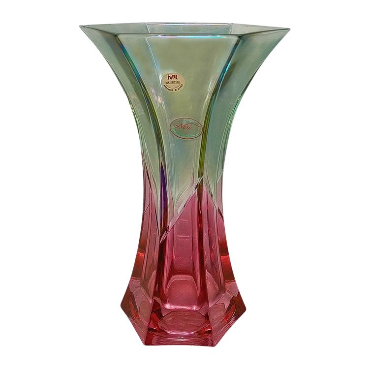 Vase vert et rose en cristal de Nery, fabriqué à la main, datant des années 1970. Fabriqué en Italie