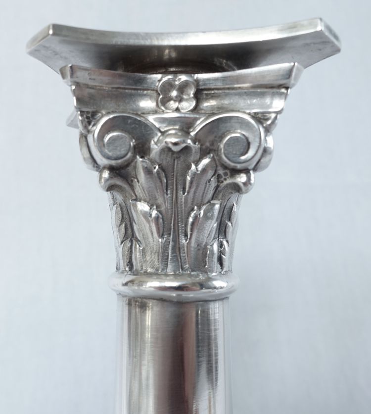 Suite of 4 Empire period solid silver candlestick torches - Coq hallmark