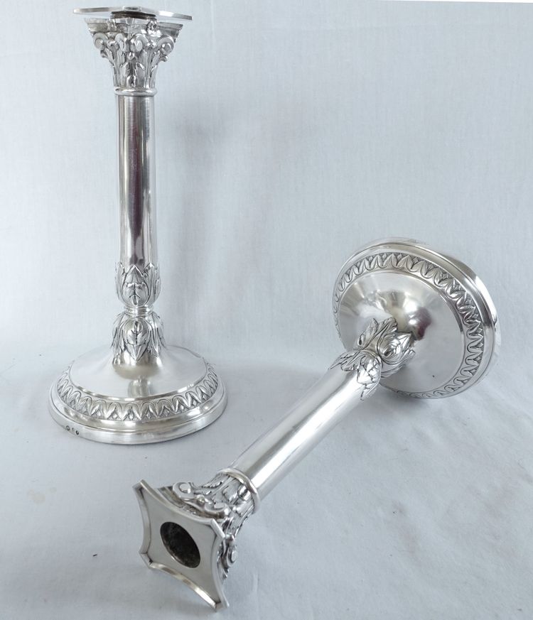 Suite of 4 Empire period solid silver candlestick torches - Coq hallmark