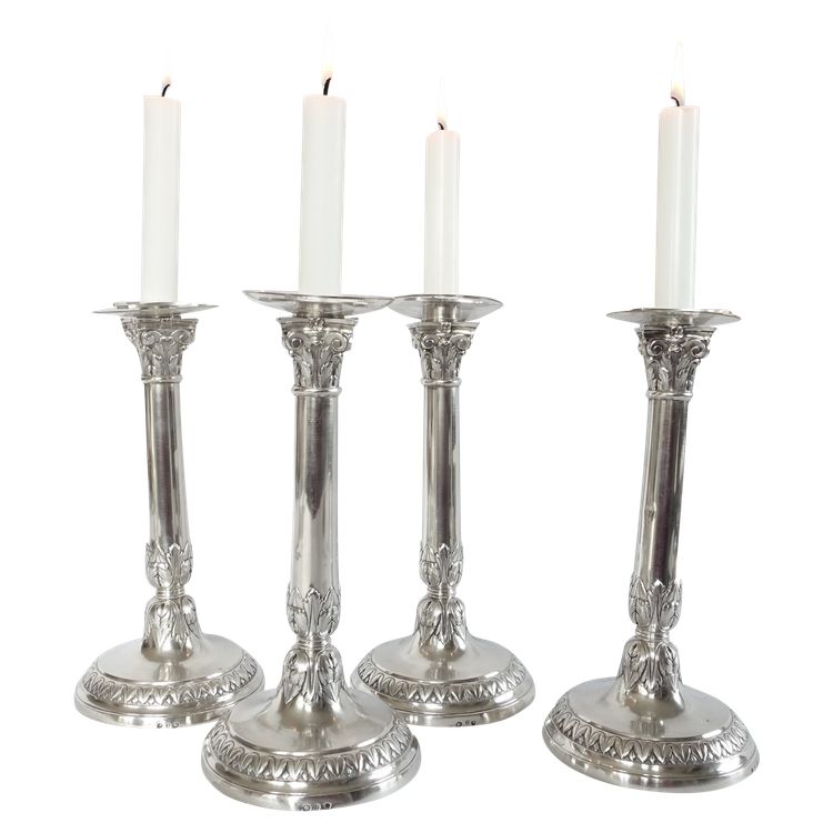 Suite of 4 Empire period solid silver candlestick torches - Coq hallmark