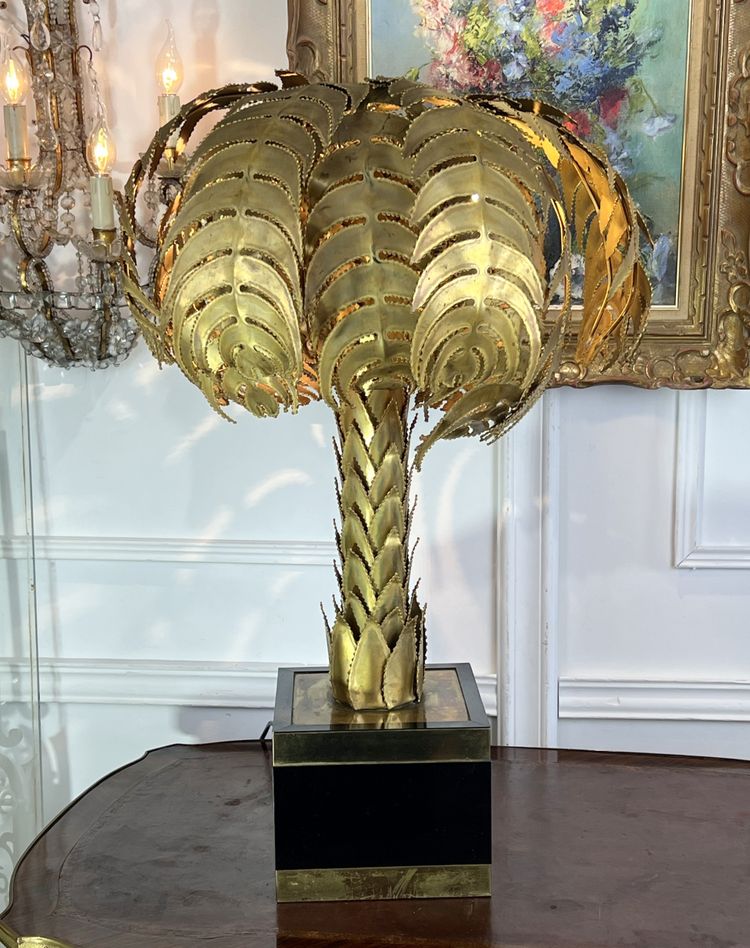 LARGE CHRISTIAN TECHOUEYRES PALM TREE LAMP FOR MAISON JANSEN FROM THE 70S