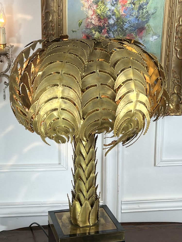 LARGE CHRISTIAN TECHOUEYRES PALM TREE LAMP FOR MAISON JANSEN FROM THE 70S