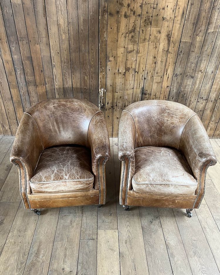 Pair of leather club chairs