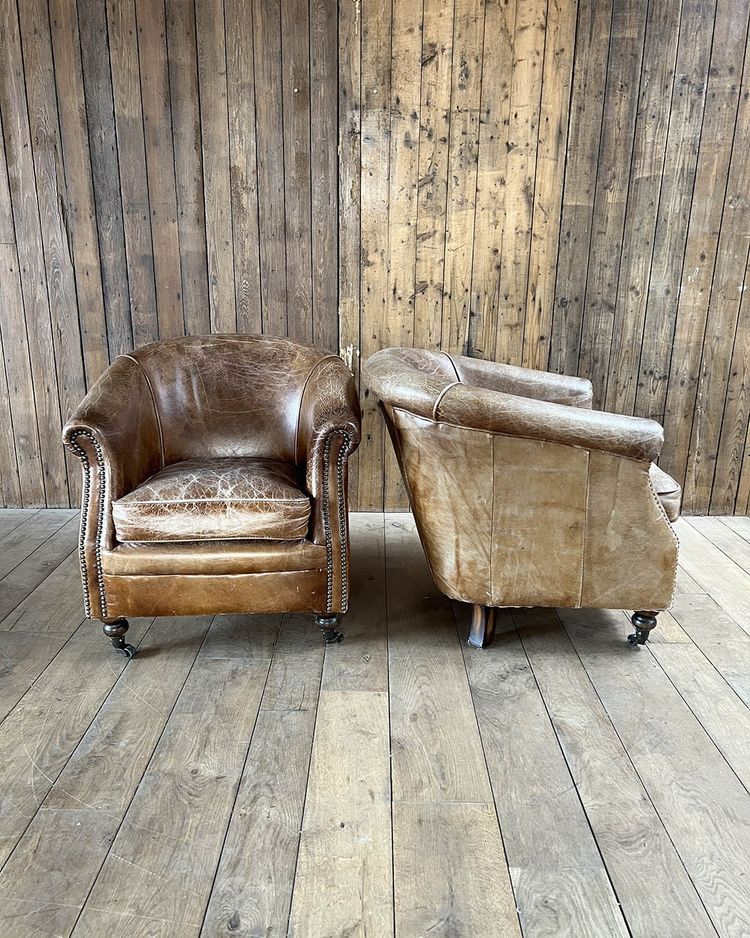 Pair of leather club chairs