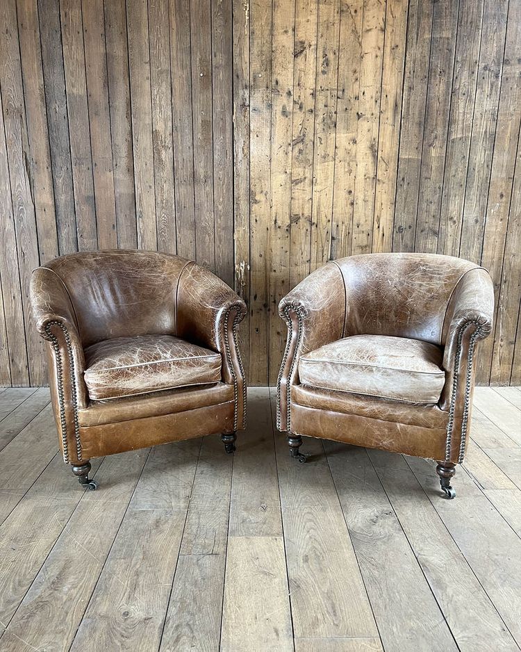 Pair of leather club chairs