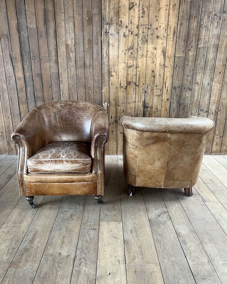 Pair of leather club chairs