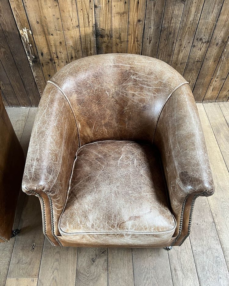 Pair of leather club chairs