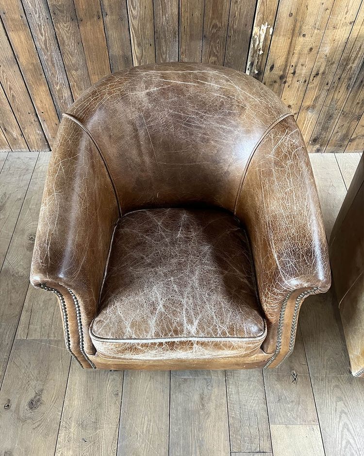 Pair of leather club chairs