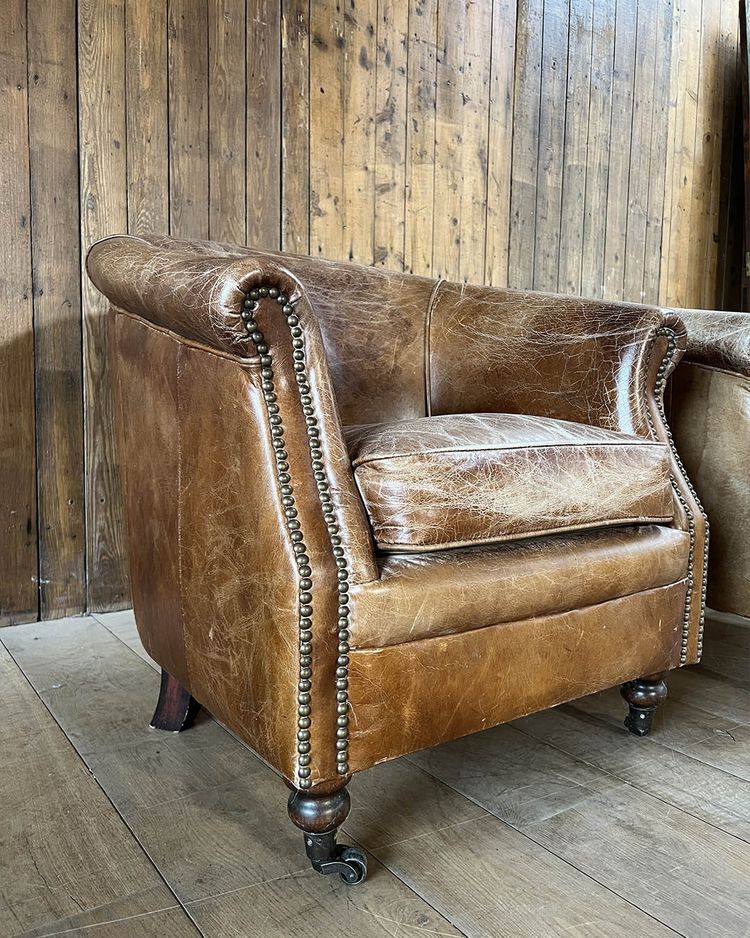 Pair of leather club chairs