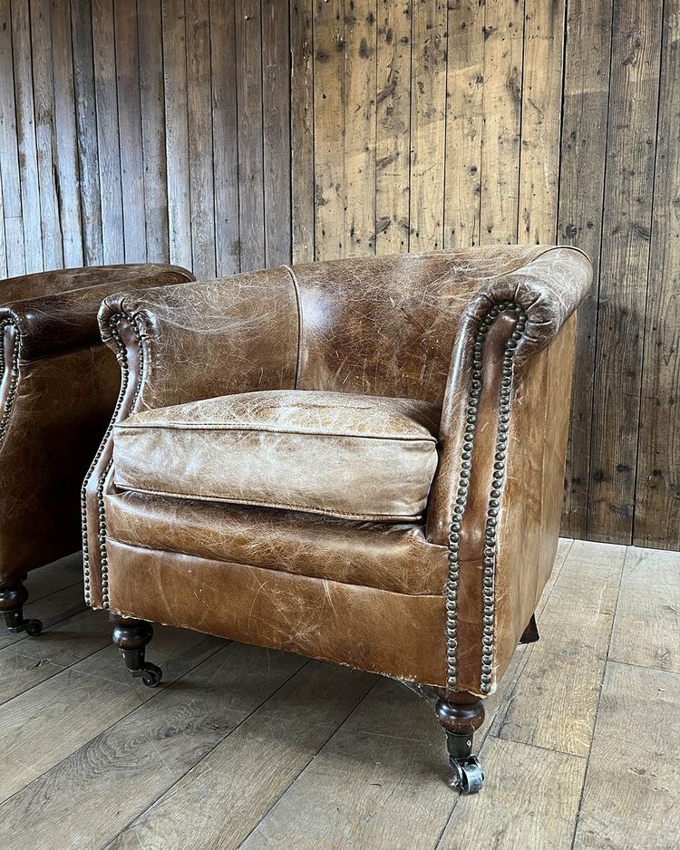 Pair of leather club chairs