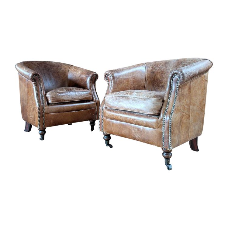 Pair of leather club chairs