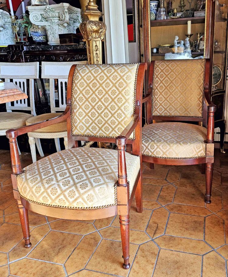 Directoire armchairs, mahogany, reversed back, circa 1800