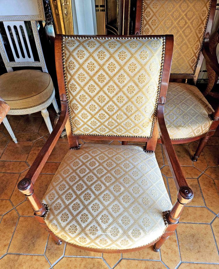 Directoire armchairs, mahogany, reversed back, circa 1800