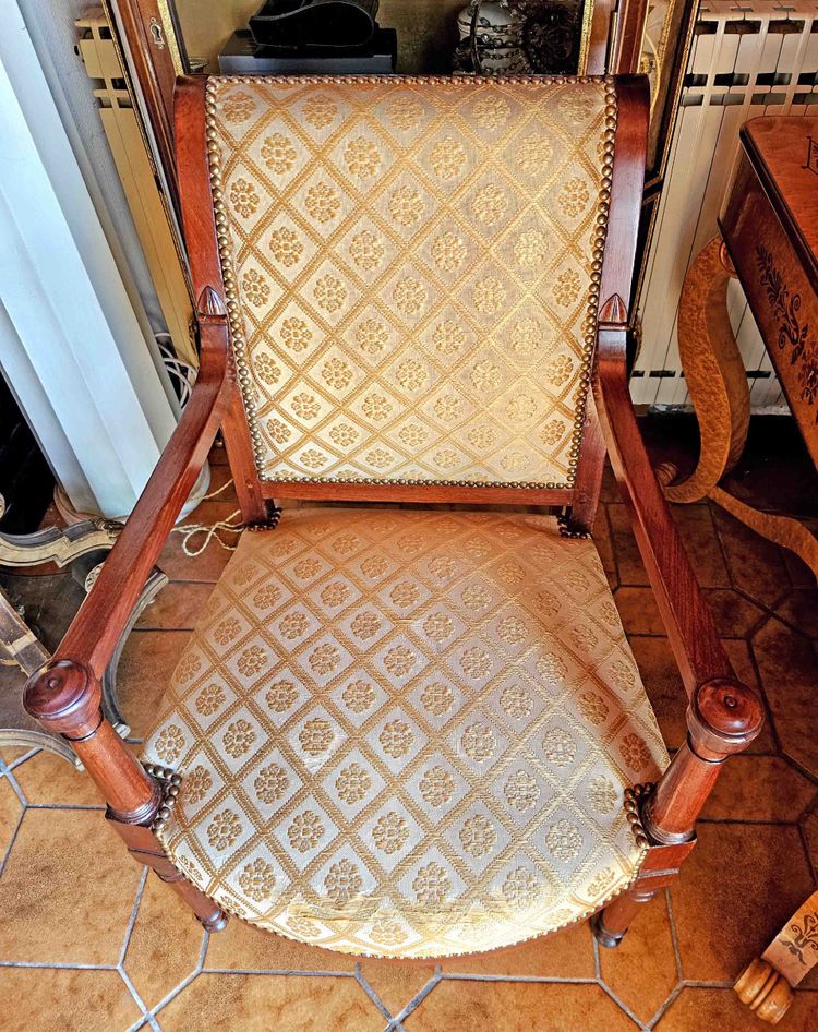 Directoire armchairs, mahogany, reversed back, circa 1800