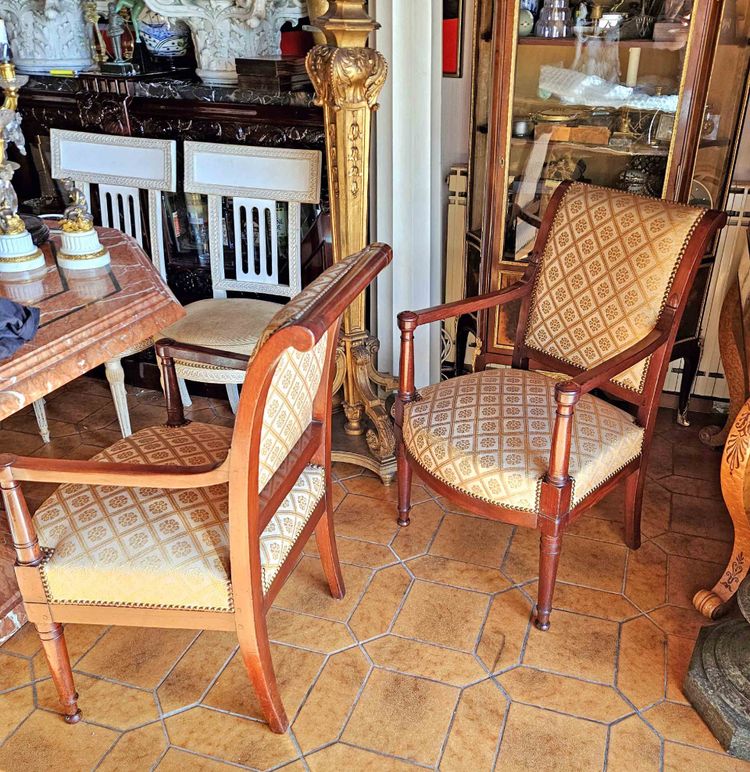 Directoire armchairs, mahogany, reversed back, circa 1800