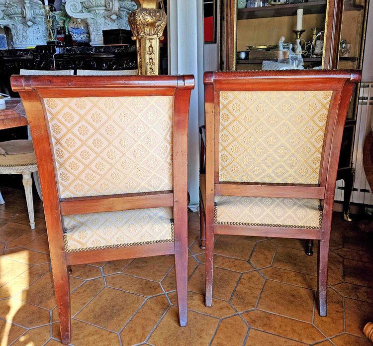 Directoire armchairs, mahogany, reversed back, circa 1800