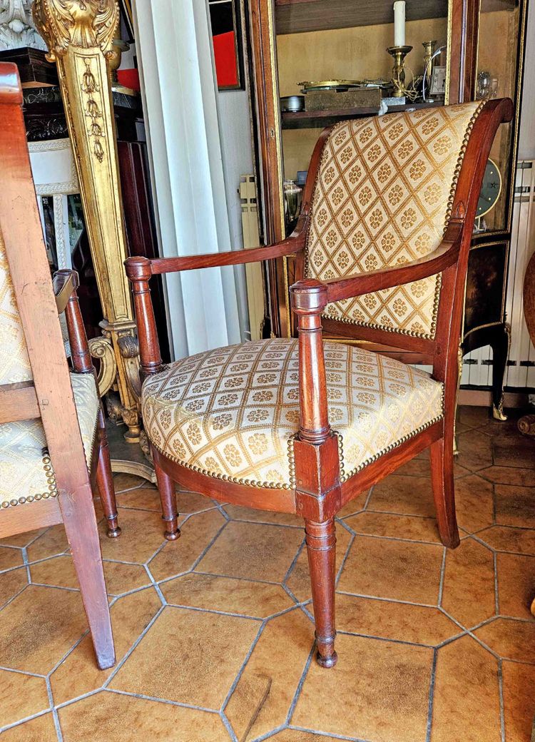 Directoire armchairs, mahogany, reversed back, circa 1800