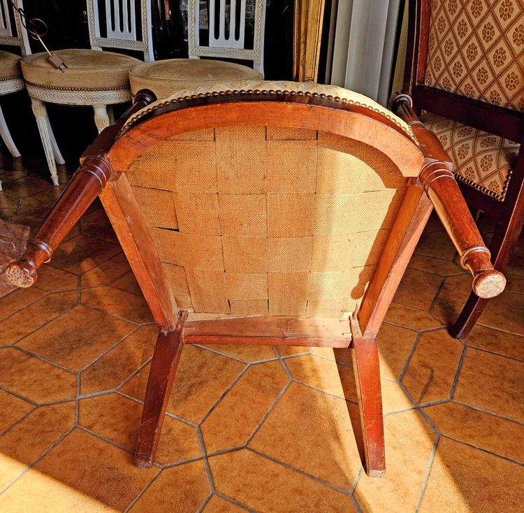 Directoire armchairs, mahogany, reversed back, circa 1800