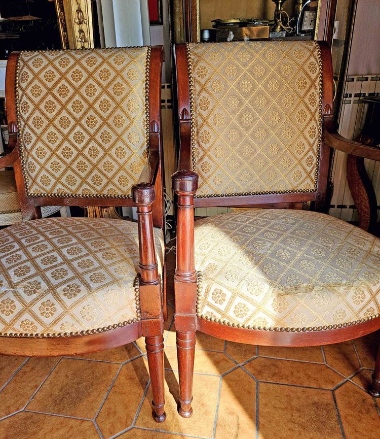 Directoire armchairs, mahogany, reversed back, circa 1800