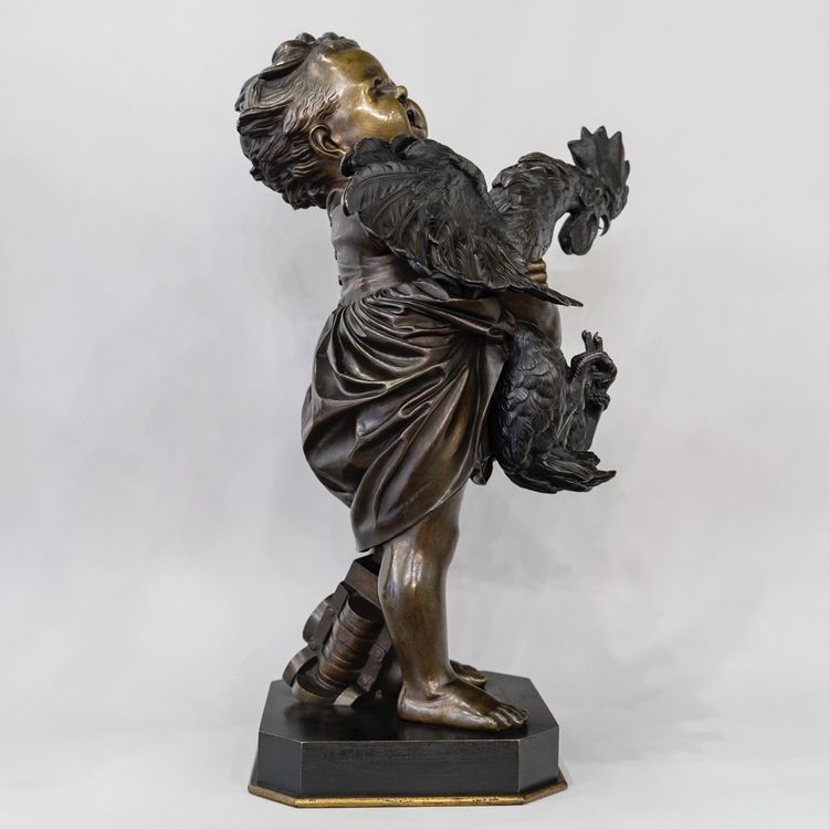 Skulptur - Das Kind mit einem Hahn, Adriano CECIONI (1838-1886) - Bronze