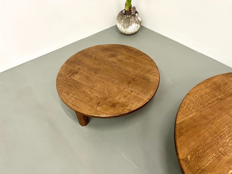 Pair of large modernist tripod coffee tables