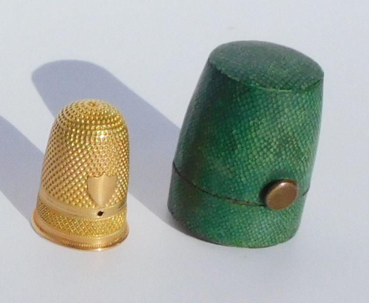 Shagreen Thimble Holder Box with Solid Gold Thimble Late 18th Early 19th Century