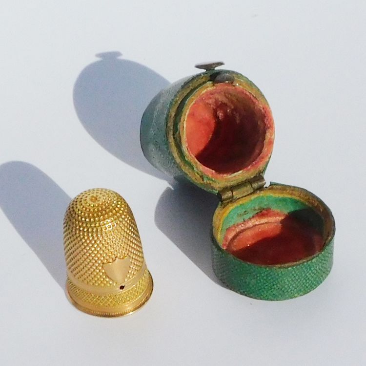 Shagreen Thimble Holder Box with Solid Gold Thimble Late 18th Early 19th Century