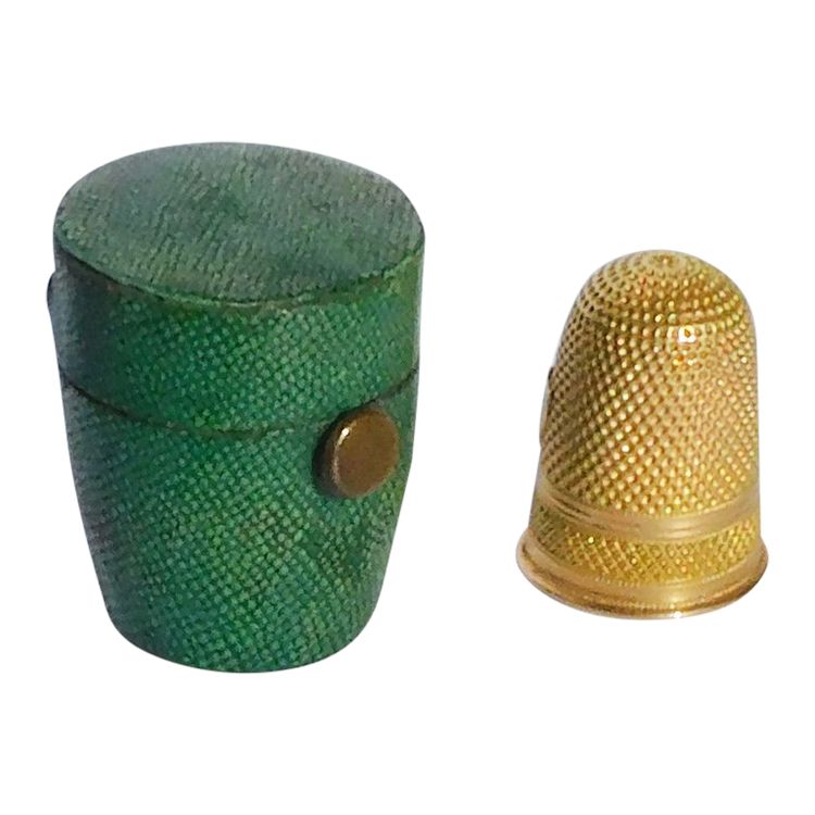 Shagreen Thimble Holder Box with Solid Gold Thimble Late 18th Early 19th Century