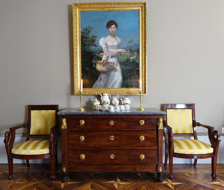 Pair of Empire mahogany armchairs, swan model - attributed to Bellangé