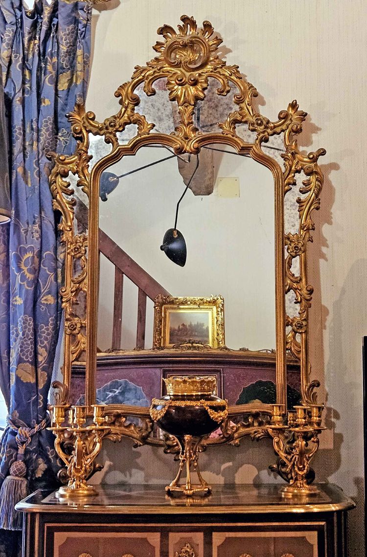 Large Gilded Mirror with St Louis XV Glazing Beads