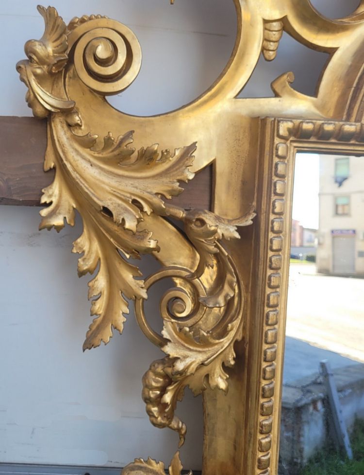 Large Gilded Wood Mirror, Tuscany, Mid-19th Century