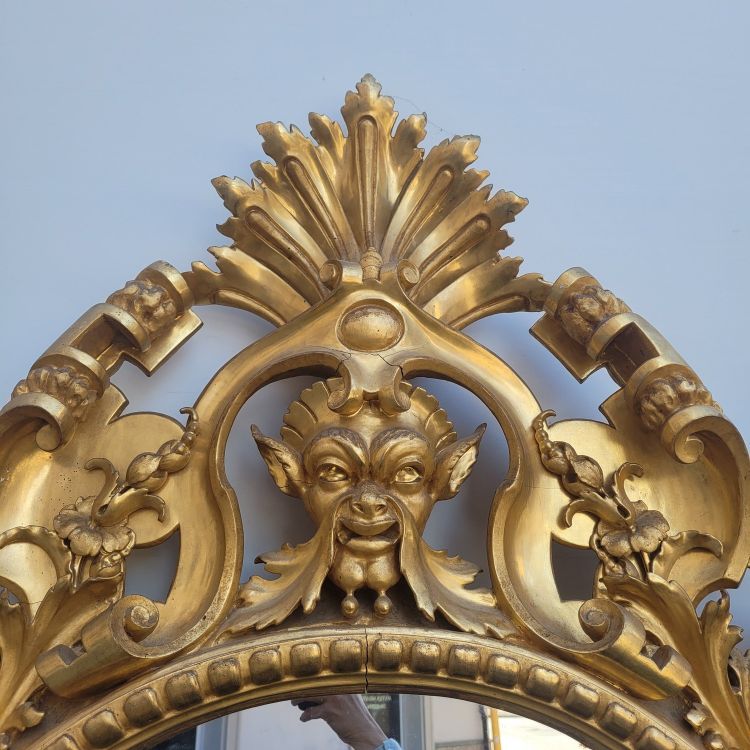 Large Gilded Wood Mirror, Tuscany, Mid-19th Century