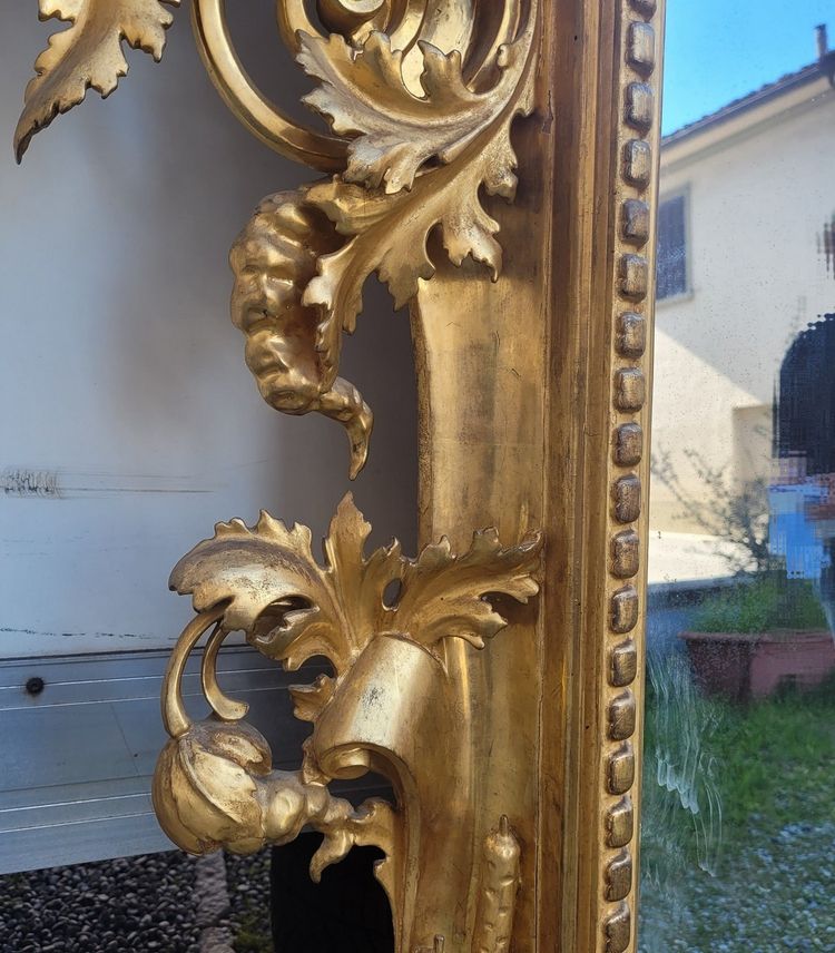 Large Gilded Wood Mirror, Tuscany, Mid-19th Century