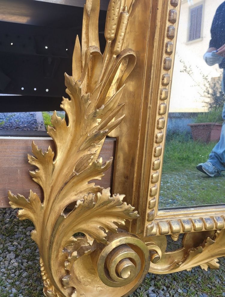 Large Gilded Wood Mirror, Tuscany, Mid-19th Century