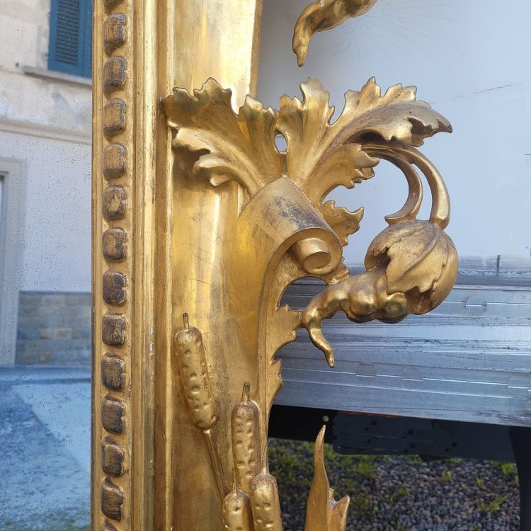 Large Gilded Wood Mirror, Tuscany, Mid-19th Century