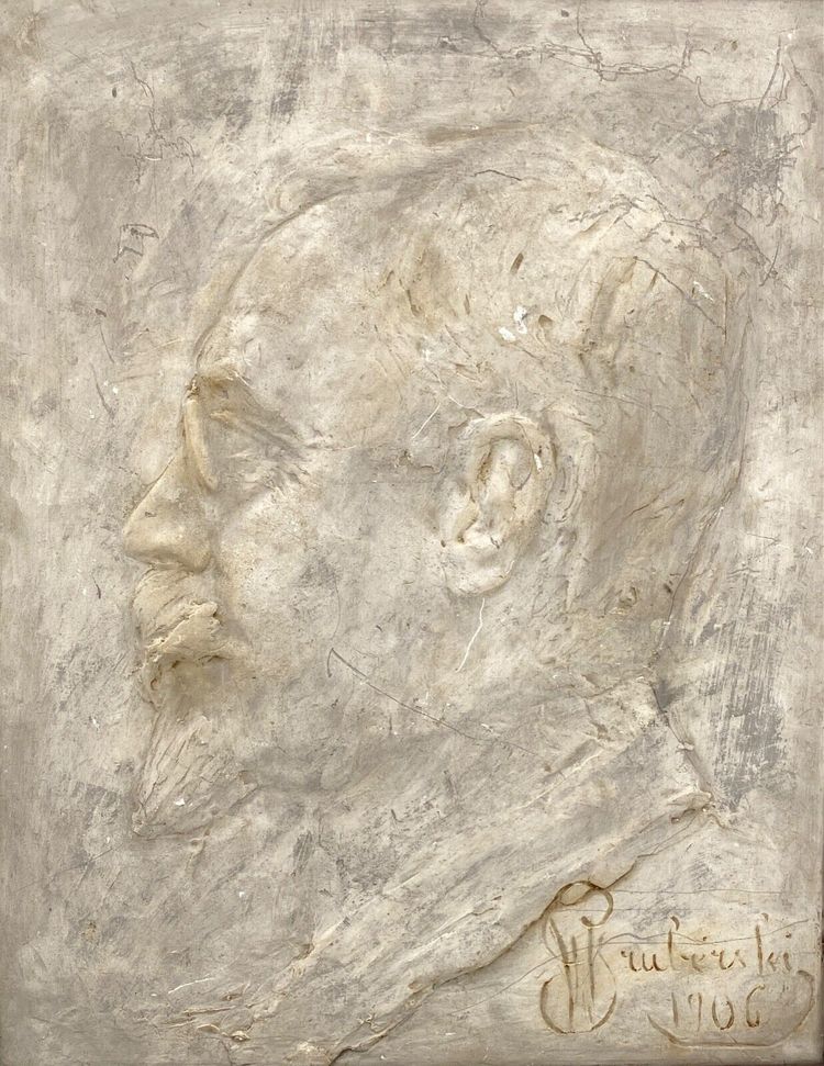 Gips-Flachrelief von Wladyslaw Gruberski, Profil eines Mannes, 1906