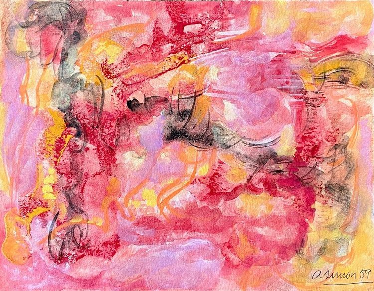 Andrée Simon (1896-1981), Abstrakte Komposition „Der Himmel“, Gouache auf Papier von 1959.