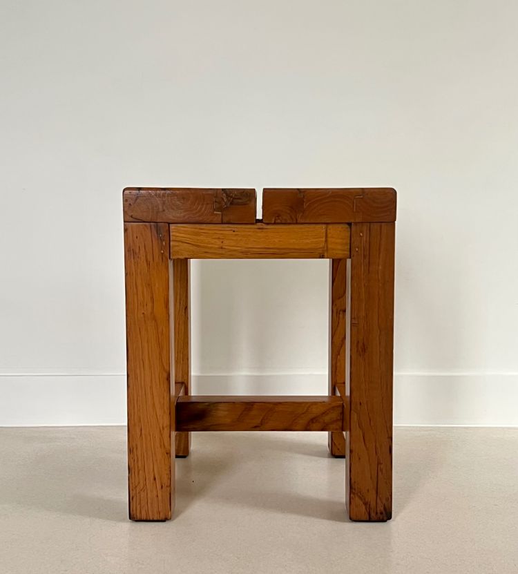 Brutalist wooden stool, Italy, 1960s