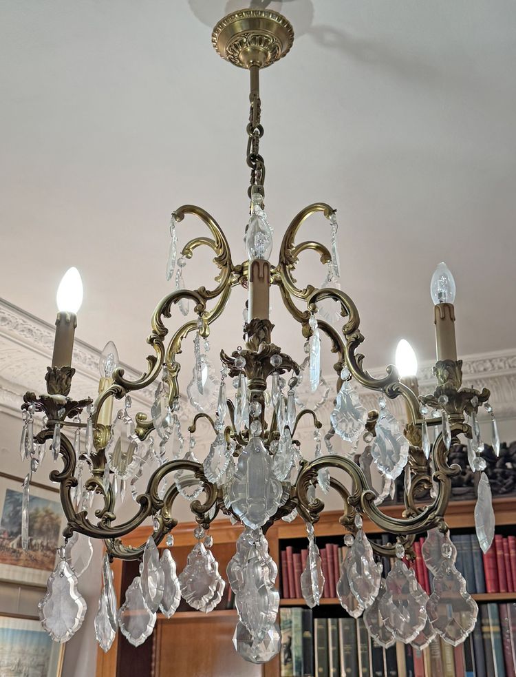 Lustre cage de style Louis XV en bronze doré à 6 bras de lumières