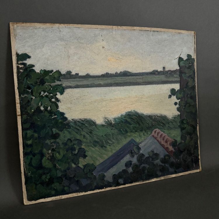 Oil on cardboard The Loire at the Vivier 20th century