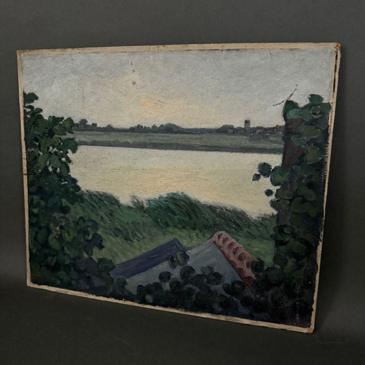 Huile sur carton La Loire au Vivier XXe