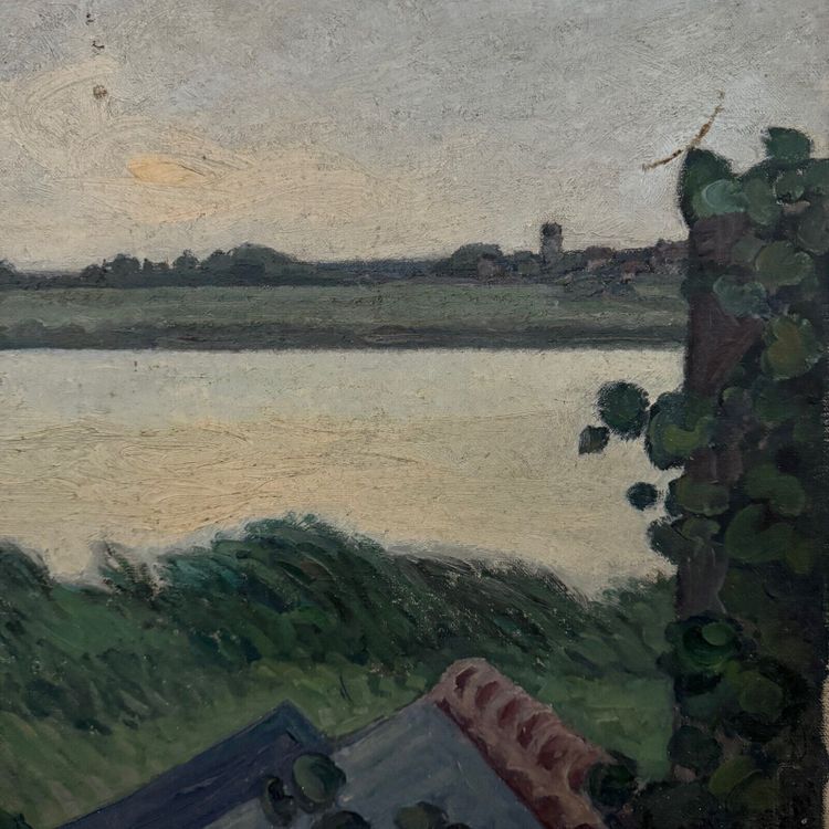 Huile sur carton La Loire au Vivier XXe