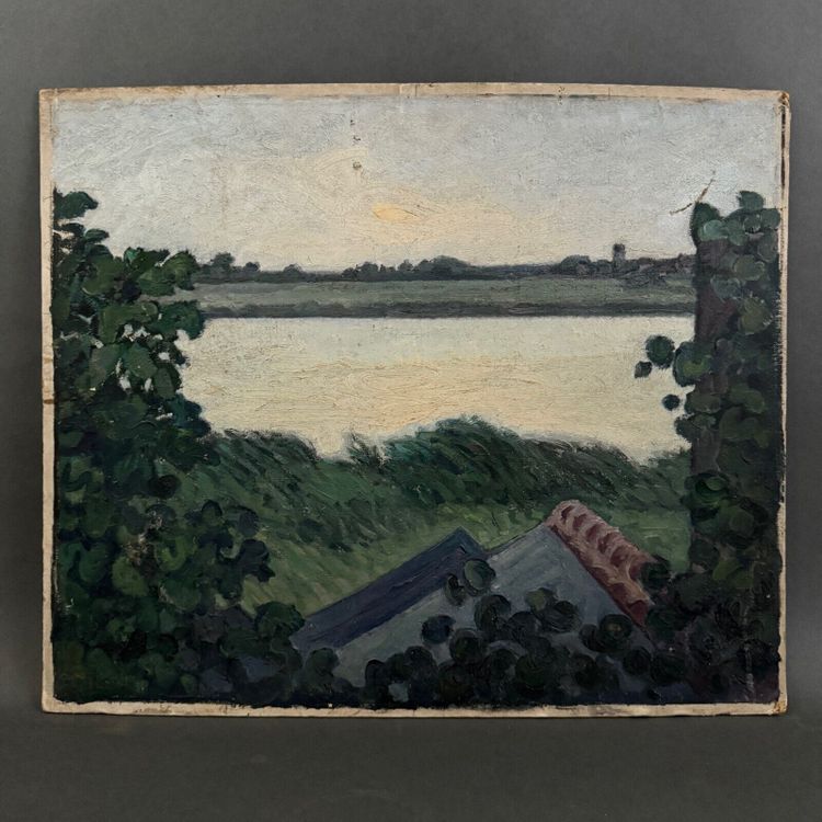 Oil on cardboard The Loire at the Vivier 20th century