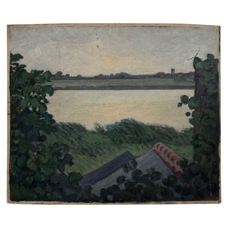 Oil on cardboard The Loire at the Vivier 20th century