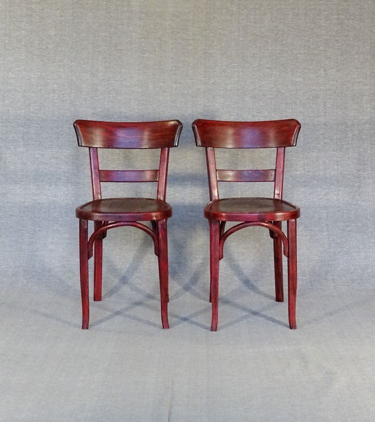 Set of 4 Baumann bistro chairs - 1930 - wooden seat, no Fischel, no Thonet